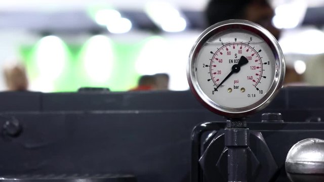 Close-up of Meter Indicator. Pressure Gauges. Measuring instrument. Pressure gate Meter. heat meter close up. Manometer.