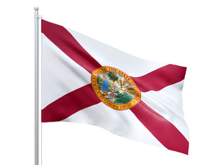 Florida (U.S. state) flag waving on white background, close up, isolated. 3D render