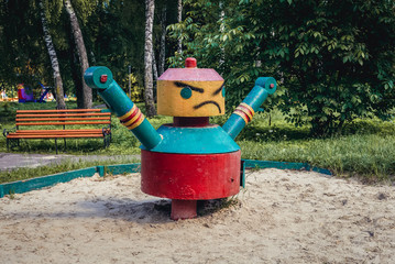 Remains of Soviet era playground in Topilche Hydropark in Ternopil, Ukraine
