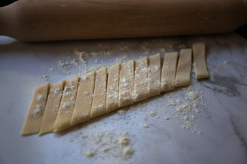 Pasta noodle preparation on the board