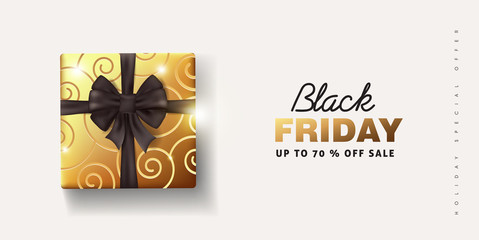 Black friday sale banner background template with Christmas Bow. Vector illustration