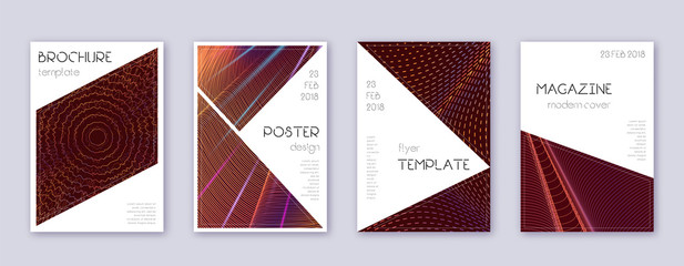 Triangle brochure design template set. Orange abst