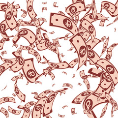 Russian ruble notes falling. Random RUB bills on w