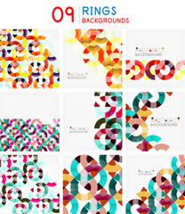 Set of mosaic abstract backgrounds, geometric patterns with triangle shapes and round elements