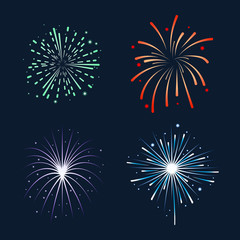 Colorful explosions of fireworks. Celebrating a birthday, New Year. Big explosion. Vector graphics.