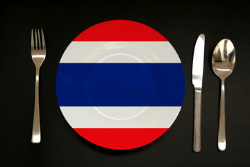 plate with the state national flag of Thailand, copy space