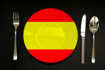 plate, in which is located the national flag of Spain, copy space