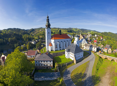 Branna village and Archangel Michael Church, Jeseniky Mountains, Moravia, Czech Republic