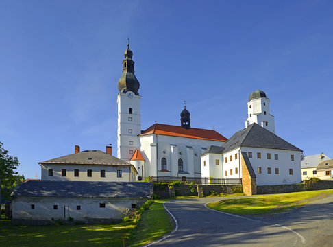 Branna village and Archangel Michael Church, Jeseniky Mountains, Moravia, Czech Republic