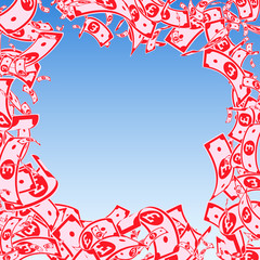 British pound notes falling. Messy GBP bills on bl