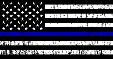 American flag with police support symbol, Thin Blue Line. Vector EPS 10