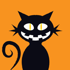 Cat on halloween night, vector art illustration.