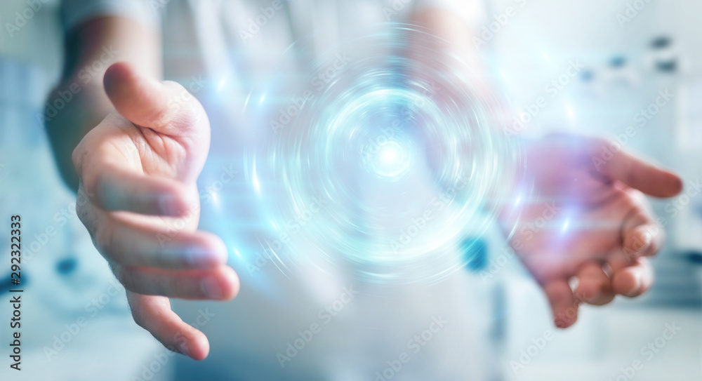 Wall mural businessman creating new futuristic energy power source 3d rendering