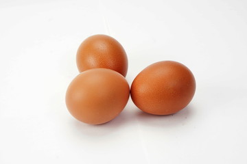Chicken eggs isolated on white background. Concept healthy natural food.