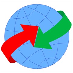 A logo with a simplified image of a globe around which arrows are going to meet.
