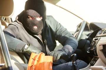 Dieb wühlt nach Auto Einbruch in Handtasche