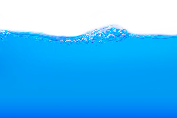 Water splash and air bubbles ,Blue bubbles water isolated on white background
