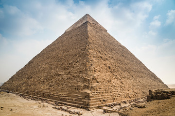 Fototapeta na wymiar Millions of ancient stones were used to built the pyramid of Khafre in Giza, near Cairo, Egypt