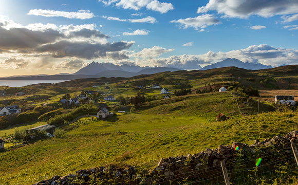 Isle of Skye, the rural community of Tarskavaig with the Cuillins across the sea loch of Eishort