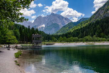 Fototapeta premium Beautiful landscape of Jasna lake, the small turquoise lake with background of mountain.