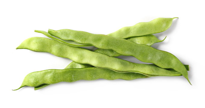 Green string beans isolated on white background, top view