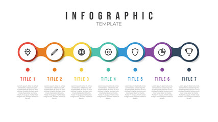 infographic list template element with horizontally 7 points and icons - obrazy, fototapety, plakaty