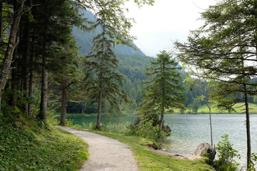 hiking path on a beautiful mountain lake
