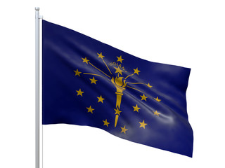 Indiana (U.S. state) flag waving on white background, close up, isolated. 3D render
