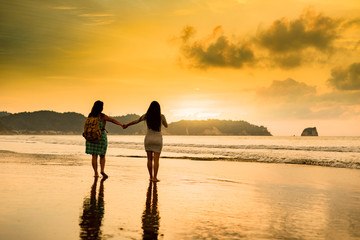 Fototapeta premium friends walking at the beach