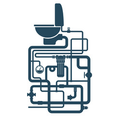 Toilet bowl and water pipe system with silhouette water filter