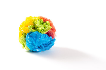 Round shape made from the disposable plastic bag on white background