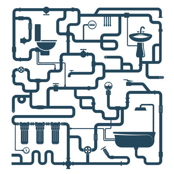 Water pipe plumbing system compound silhouette