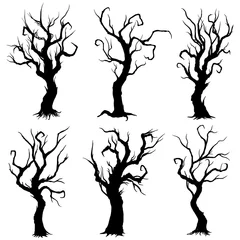 Foto auf Glas Halloween bold trees silhouettes set/ Illustration fantasy bold decorative trees silhouettes © falconnadix