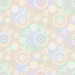 Abstract cornflowers and daisies seamless pattern in gentle multi-colored shades.