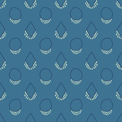 Abstract monochrome seamless vector pattern with boho earring shapes on blue background for fabric, wallpaper, scrapbooking projects or backgrounds.