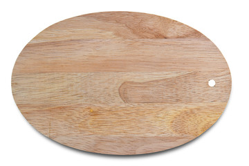 Wood cutting board isolated on white background. Wooden oval