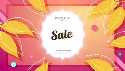 Obraz premium Autumn seasonal sale banner colorful design. Fall vector illustration template