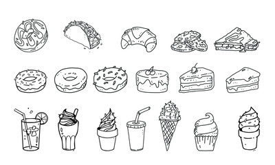set of food vector illustration on white background - detail lineart food for design