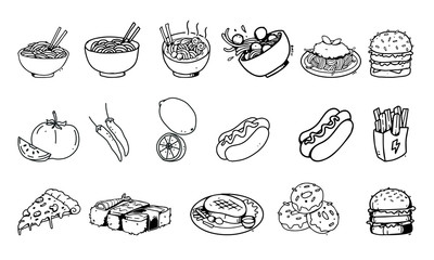 hand drawn set of food illustration, For food business isolated background