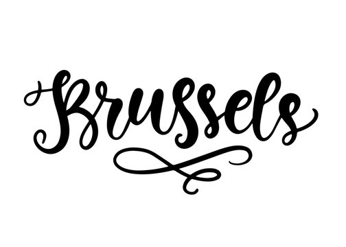 Brussels modern city hand written brush lettering, isolated on white background