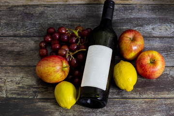 Blank Labelled Wine Bottle with Fruits on the side