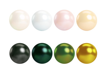 Colored pearls on a white background, Multi-colored balls isolated, 3D jewelry. Render illustration