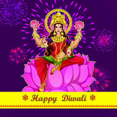 Obraz na płótnie Canvas Illustration,Poster Or Banner Design For Indian Festival Of Dhanteras With Beautiful Goddess Maa Laxmi Take Shiny Golden Coin Pot On Decorated Background.Happy Diwali Holliday Of India