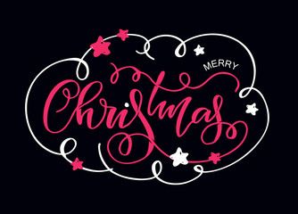 Merry Christmas - cute lettering hand drawn doodle poster banner card