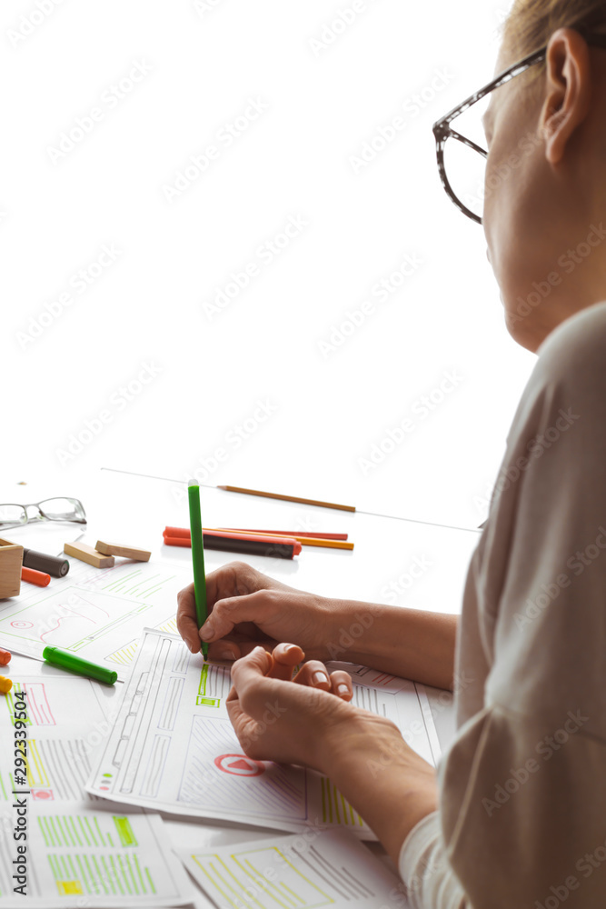 Poster the designer draws sketches of the website. layout development. creating a project application inter