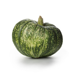 Big pumpkin. Ripe green pumpkin isolated on white background. Autumn pumpkin harvest.
