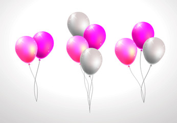 Set of Realistic Isolated Colorful Balloons on White Background