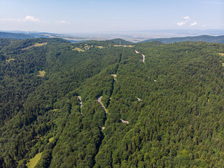 Mountain road aerial view. The Romanian Carpathians, 2019