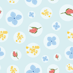 Seamless pattern with small flowers and circles