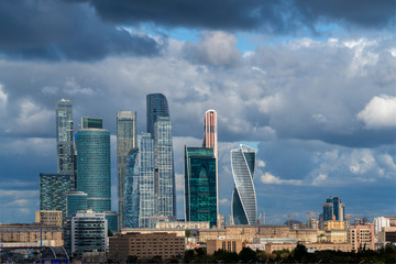 Башни Москва СИТИ с крыши стадиона Лужники.
